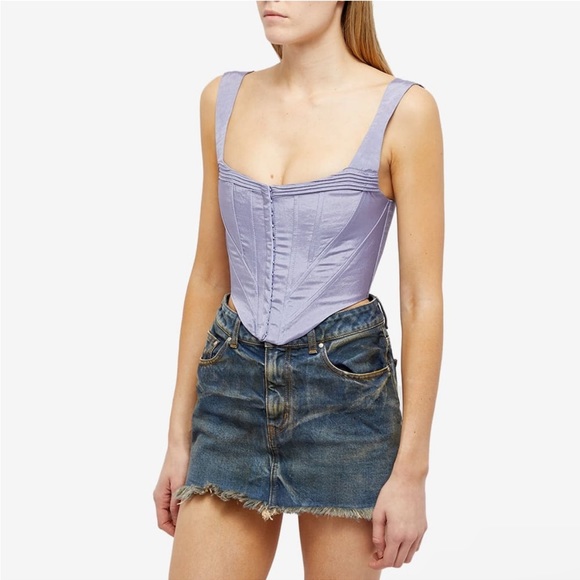 NWOT $295 Danielle Guizio Taffeta Corset Top in Lavender PerriwinkleMat Satin XS - Picture 2 of 9
